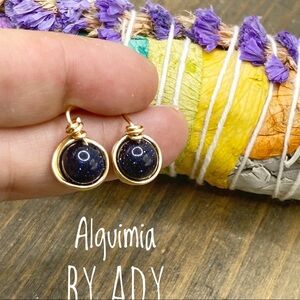 Dainty gold blue sandstone studs statement gem earrings